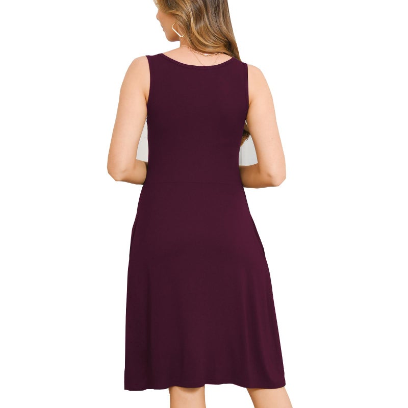 Bearsland Women's Sleeveless Maternity Dress Nursing Breastfeeding Knee-Length Dresses with Pockets,Purplered,L - Image 5